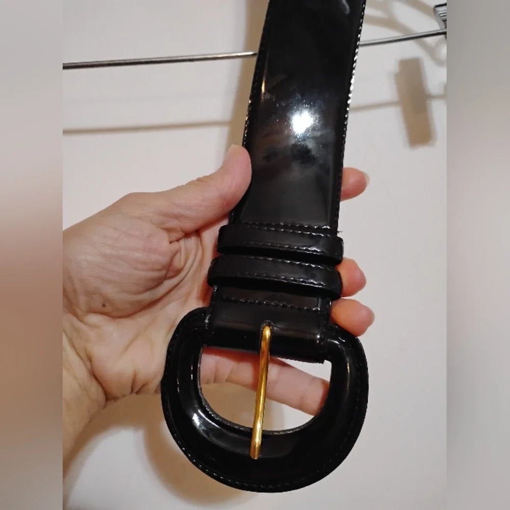 Retro Elegant Black Lacquer Wide Belt S